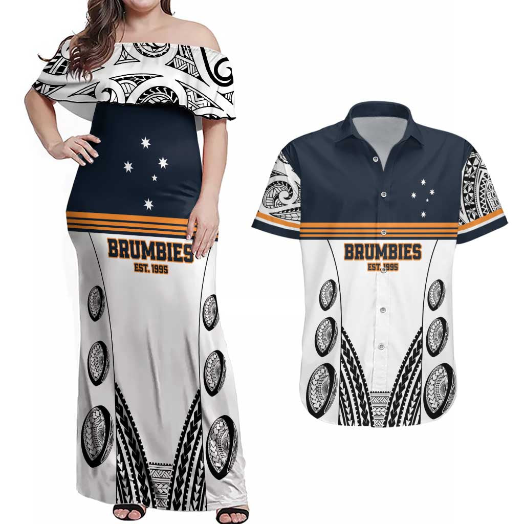 Australia Rugby Pacific Custom Couples Matching Off Shoulder Maxi Dress and Hawaiian Shirt 2003 Brumby Vintage Old