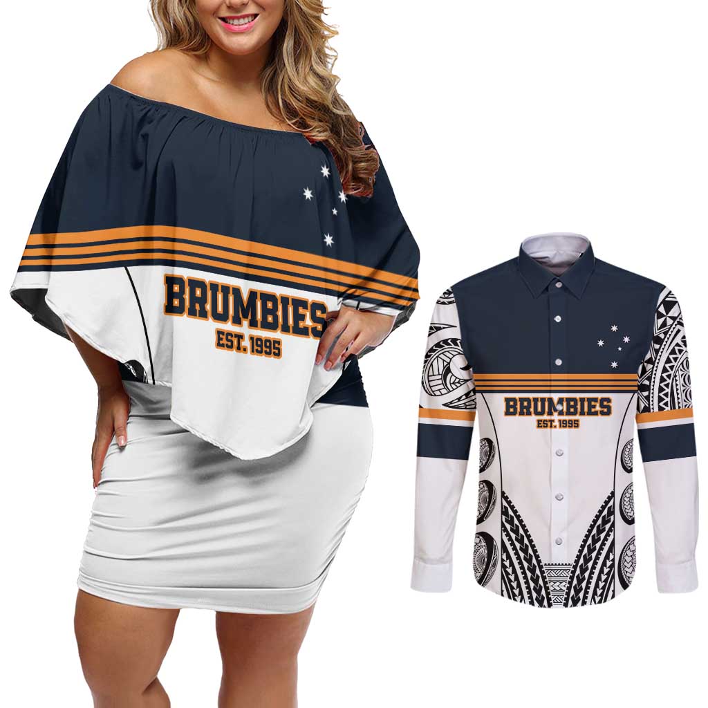 Australia Rugby Pacific Custom Couples Matching Off Shoulder Short Dress and Long Sleeve Button Shirt 2003 Brumby Vintage Old