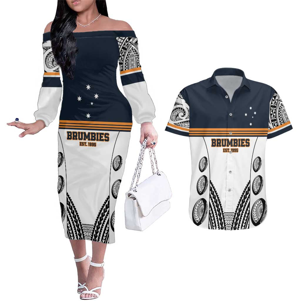Australia Rugby Pacific Custom Couples Matching Off The Shoulder Long Sleeve Dress and Hawaiian Shirt 2003 Brumby Vintage Old