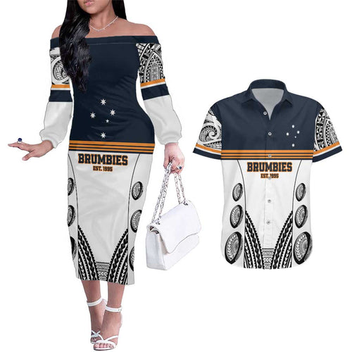 Australia Rugby Pacific Custom Couples Matching Off The Shoulder Long Sleeve Dress and Hawaiian Shirt 2003 Brumby Vintage Old