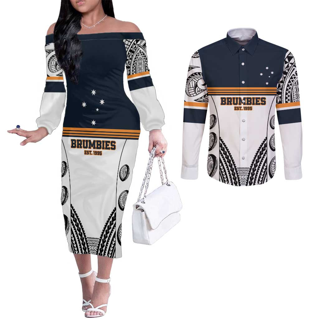Australia Rugby Pacific Custom Couples Matching Off The Shoulder Long Sleeve Dress and Long Sleeve Button Shirt 2003 Brumby Vintage Old