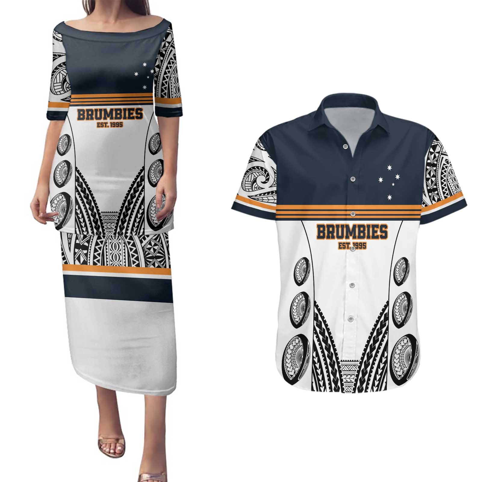 Australia Rugby Pacific Custom Couples Matching Puletasi and Hawaiian Shirt 2003 Brumby Vintage Old