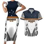 Australia Rugby Pacific Custom Couples Matching Short Sleeve Bodycon Dress and Hawaiian Shirt 2003 Brumby Vintage Old