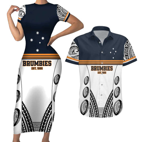 Australia Rugby Pacific Custom Couples Matching Short Sleeve Bodycon Dress and Hawaiian Shirt 2003 Brumby Vintage Old