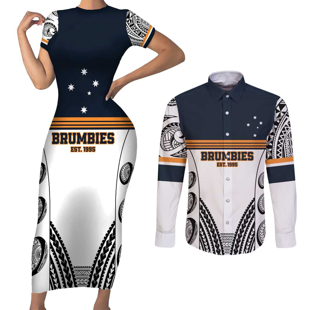 Australia Rugby Pacific Custom Couples Matching Short Sleeve Bodycon Dress and Long Sleeve Button Shirt 2003 Brumby Vintage Old