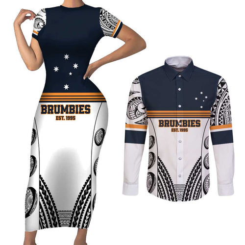 Australia Rugby Pacific Custom Couples Matching Short Sleeve Bodycon Dress and Long Sleeve Button Shirt 2003 Brumby Vintage Old