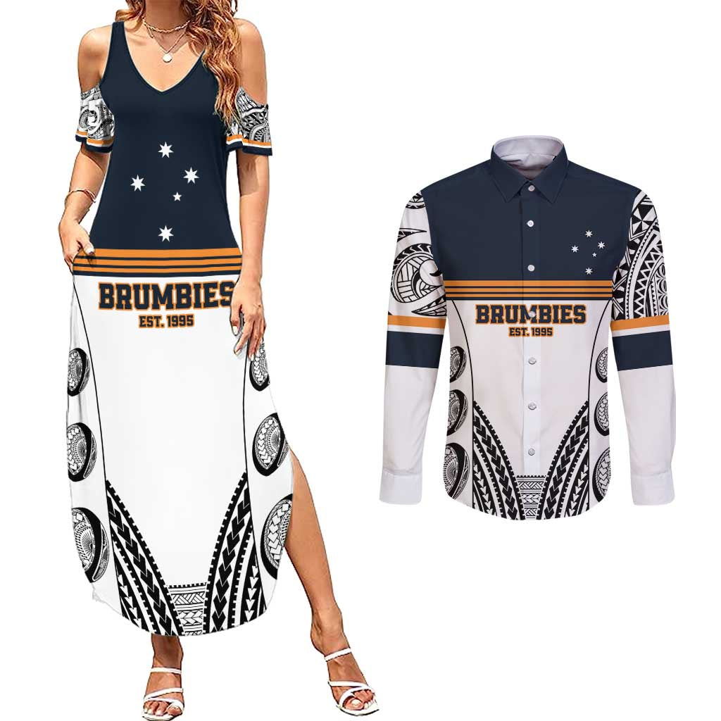 Australia Rugby Pacific Custom Couples Matching Summer Maxi Dress and Long Sleeve Button Shirt 2003 Brumby Vintage Old