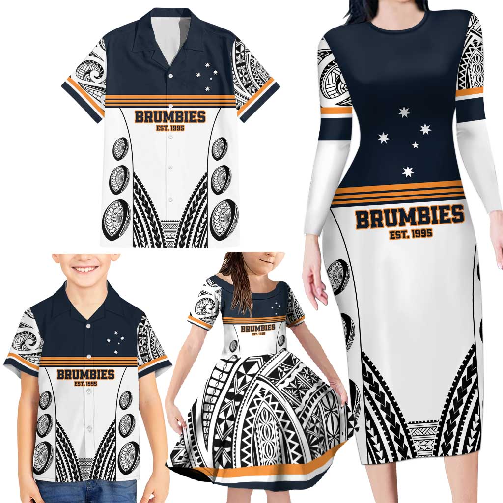 Australia Rugby Pacific Custom Family Matching Long Sleeve Bodycon Dress and Hawaiian Shirt 2003 Brumby Vintage Old