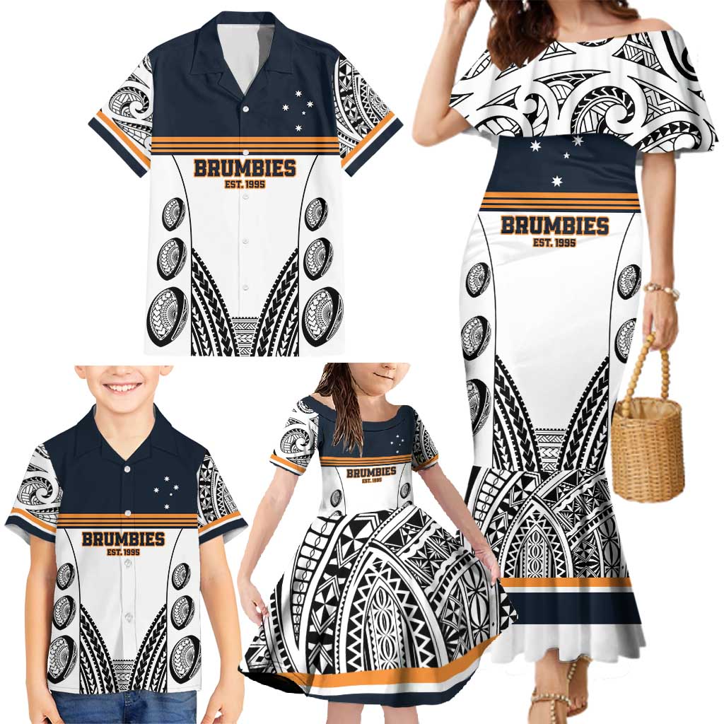 Australia Rugby Pacific Custom Family Matching Mermaid Dress and Hawaiian Shirt 2003 Brumby Vintage Old