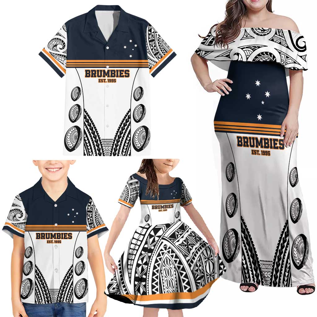 Australia Rugby Pacific Custom Family Matching Off Shoulder Maxi Dress and Hawaiian Shirt 2003 Brumby Vintage Old