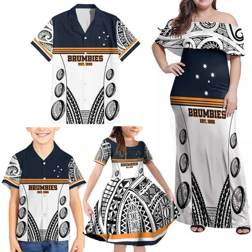 Australia Rugby Pacific Custom Family Matching Off Shoulder Maxi Dress and Hawaiian Shirt 2003 Brumby Vintage Old