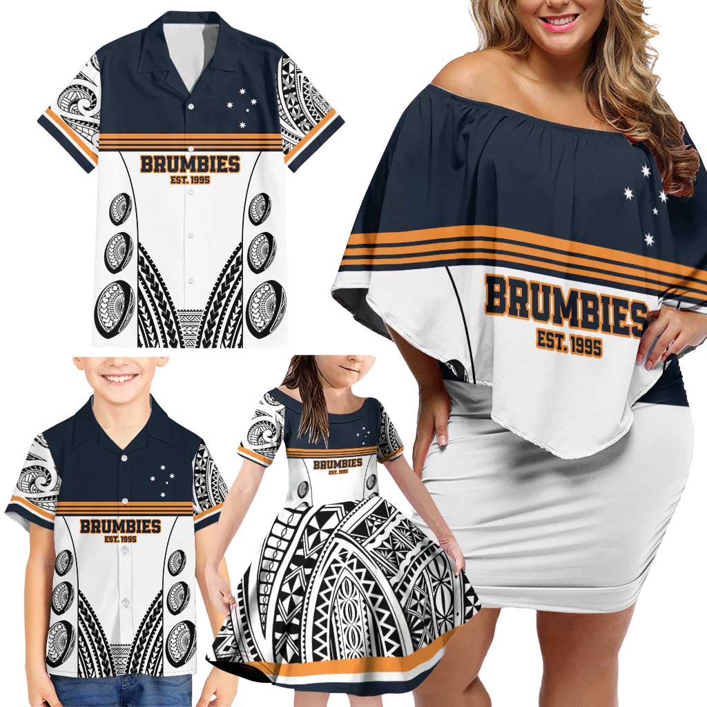 Australia Rugby Pacific Custom Family Matching Off Shoulder Short Dress and Hawaiian Shirt 2003 Brumby Vintage Old