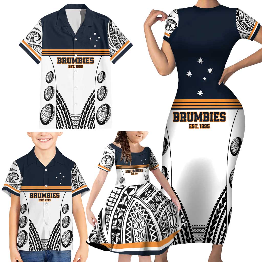 Australia Rugby Pacific Custom Family Matching Short Sleeve Bodycon Dress and Hawaiian Shirt 2003 Brumby Vintage Old
