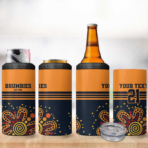 Australia Rugby Pacific Custom 4 in 1 Can Cooler Tumbler Super Brumby Aboriginal Dot Art