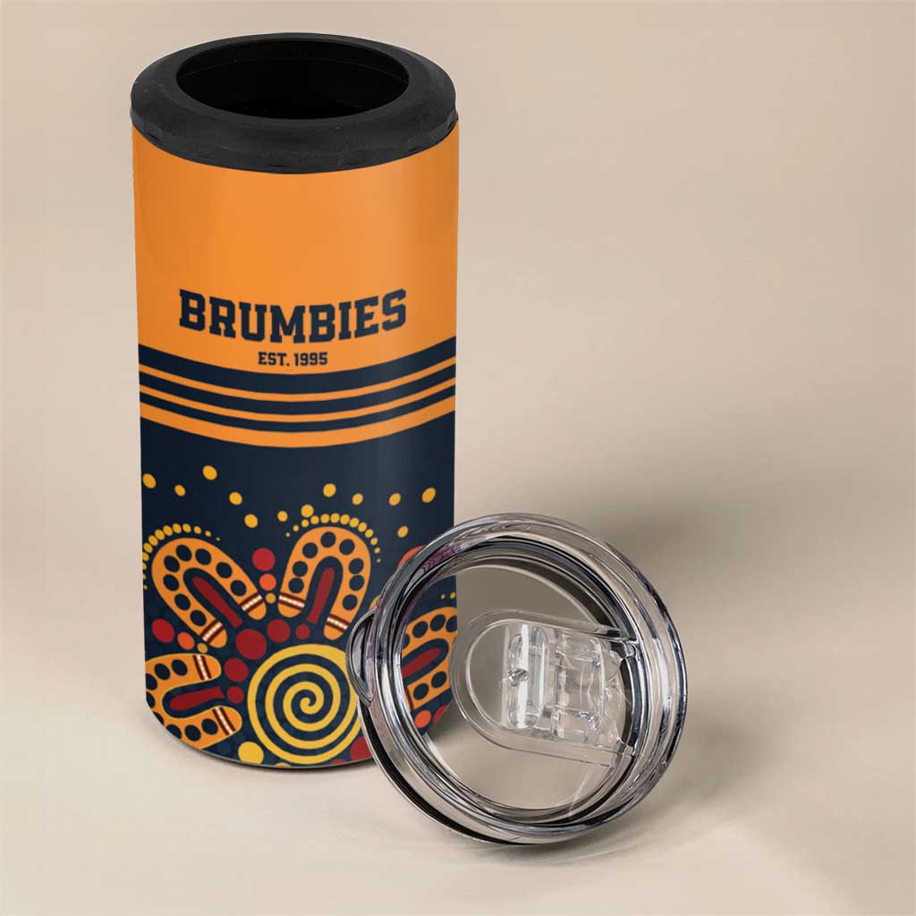 Australia Rugby Pacific Custom 4 in 1 Can Cooler Tumbler Super Brumby Aboriginal Dot Art