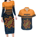 Australia Rugby Pacific Custom Couples Matching Long Sleeve Bodycon Dress and Hawaiian Shirt Super Brumby Aboriginal Dot Art