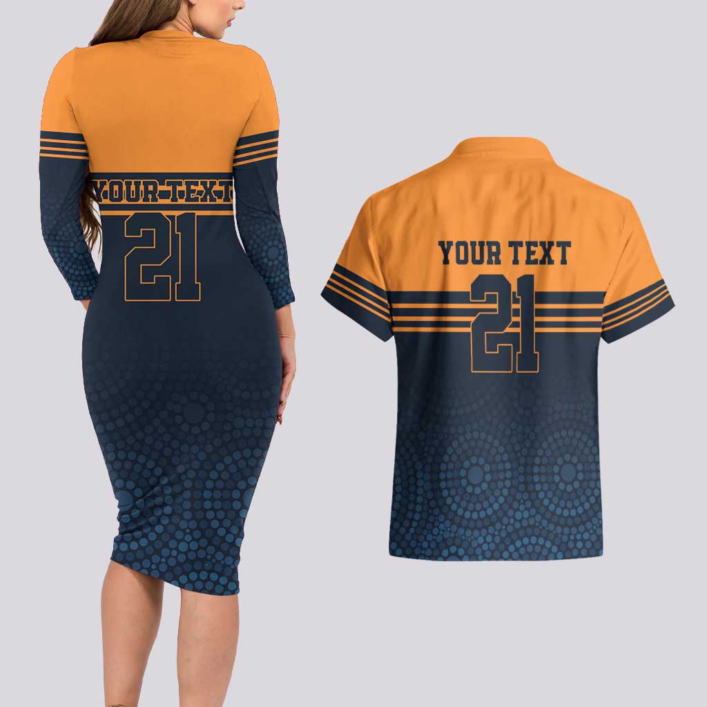 Australia Rugby Pacific Custom Couples Matching Long Sleeve Bodycon Dress and Hawaiian Shirt Super Brumby Aboriginal Dot Art