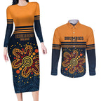 Australia Rugby Pacific Custom Couples Matching Long Sleeve Bodycon Dress and Long Sleeve Button Shirt Super Brumby Aboriginal Dot Art