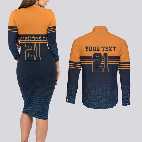 Australia Rugby Pacific Custom Couples Matching Long Sleeve Bodycon Dress and Long Sleeve Button Shirt Super Brumby Aboriginal Dot Art