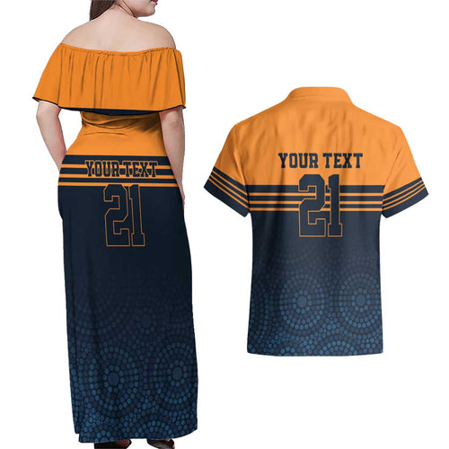 Australia Rugby Pacific Custom Couples Matching Off Shoulder Maxi Dress and Hawaiian Shirt Super Brumby Aboriginal Dot Art