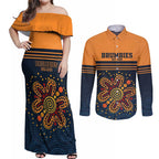 Australia Rugby Pacific Custom Couples Matching Off Shoulder Maxi Dress and Long Sleeve Button Shirt Super Brumby Aboriginal Dot Art