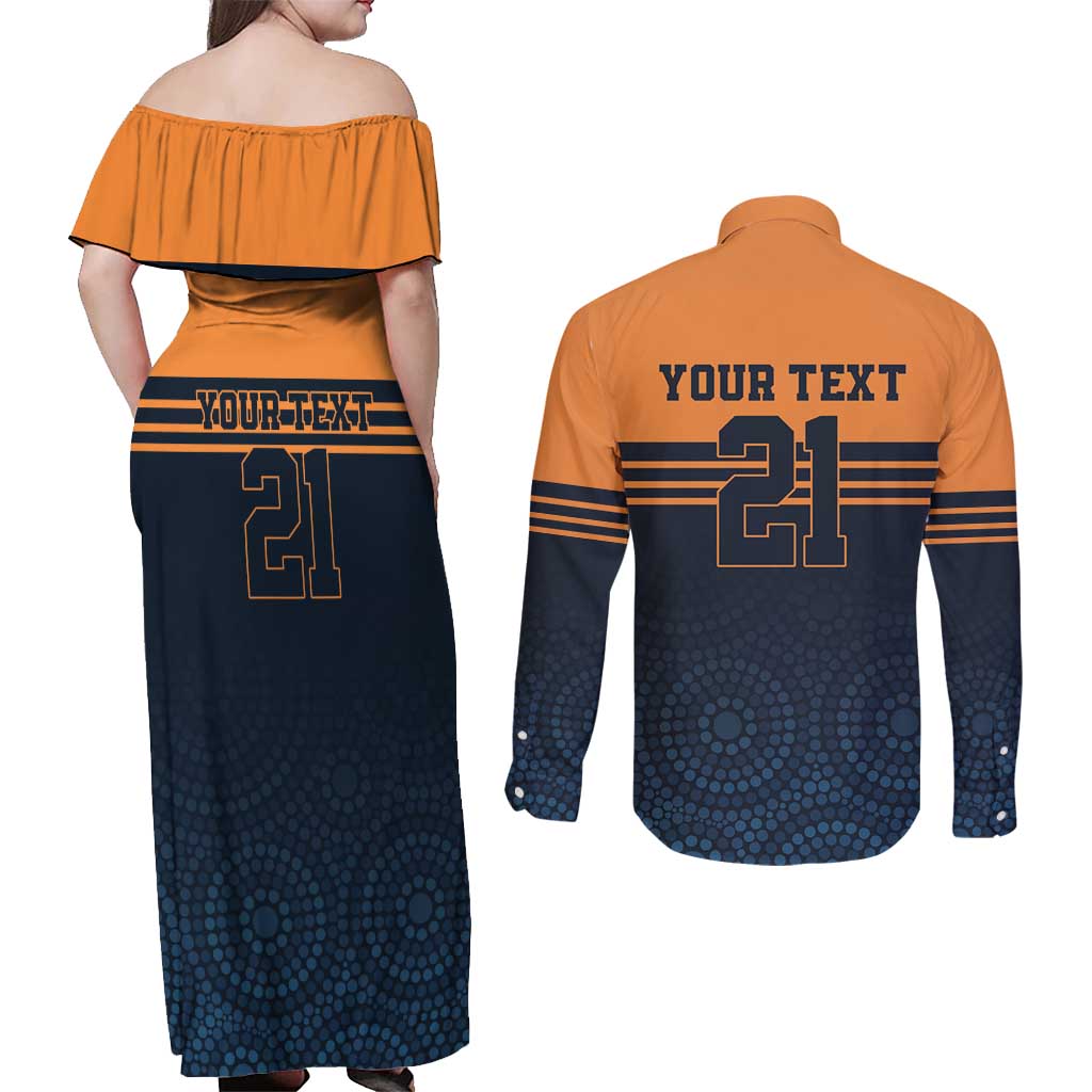 Australia Rugby Pacific Custom Couples Matching Off Shoulder Maxi Dress and Long Sleeve Button Shirt Super Brumby Aboriginal Dot Art
