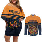 Australia Rugby Pacific Custom Couples Matching Off Shoulder Short Dress and Long Sleeve Button Shirt Super Brumby Aboriginal Dot Art