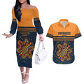 Australia Rugby Pacific Custom Couples Matching Off The Shoulder Long Sleeve Dress and Hawaiian Shirt Super Brumby Aboriginal Dot Art