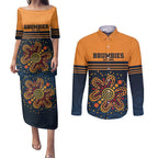 Australia Rugby Pacific Custom Couples Matching Puletasi and Long Sleeve Button Shirt Super Brumby Aboriginal Dot Art