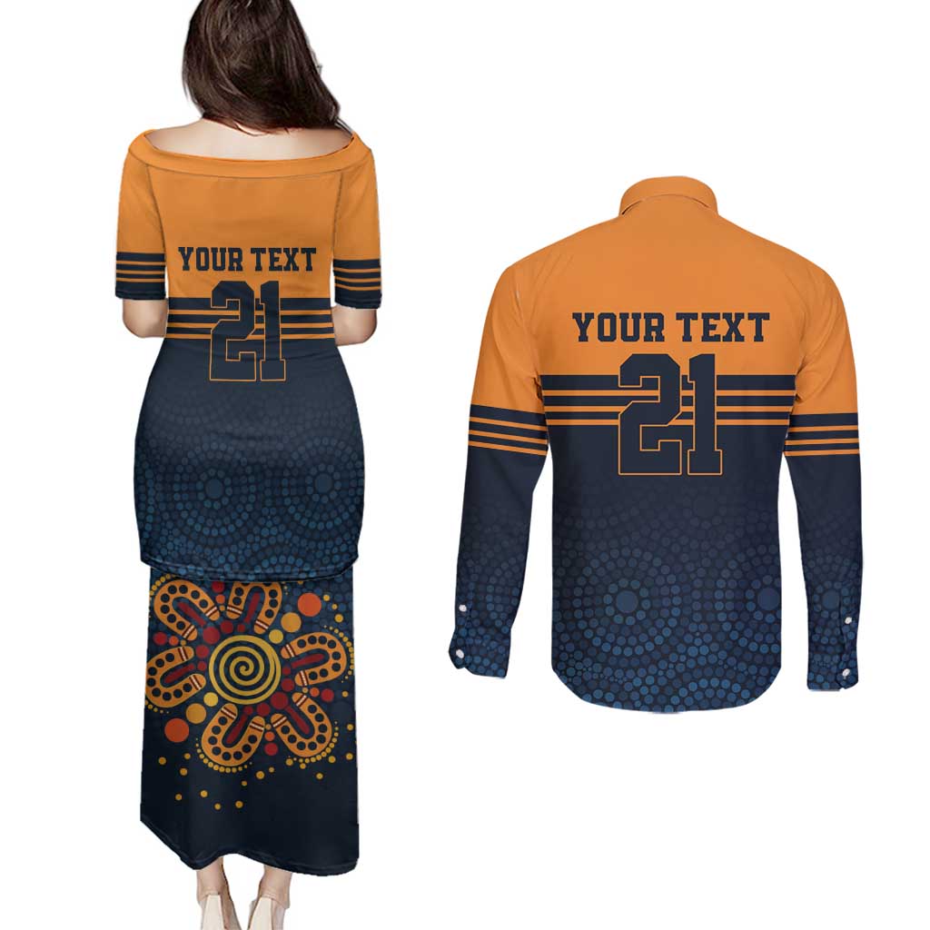 Australia Rugby Pacific Custom Couples Matching Puletasi and Long Sleeve Button Shirt Super Brumby Aboriginal Dot Art