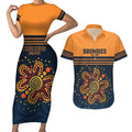 Australia Rugby Pacific Custom Couples Matching Short Sleeve Bodycon Dress and Hawaiian Shirt Super Brumby Aboriginal Dot Art