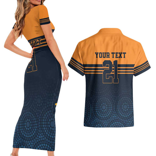 Australia Rugby Pacific Custom Couples Matching Short Sleeve Bodycon Dress and Hawaiian Shirt Super Brumby Aboriginal Dot Art