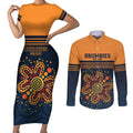 Australia Rugby Pacific Custom Couples Matching Short Sleeve Bodycon Dress and Long Sleeve Button Shirt Super Brumby Aboriginal Dot Art