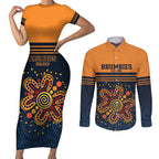 Australia Rugby Pacific Custom Couples Matching Short Sleeve Bodycon Dress and Long Sleeve Button Shirt Super Brumby Aboriginal Dot Art