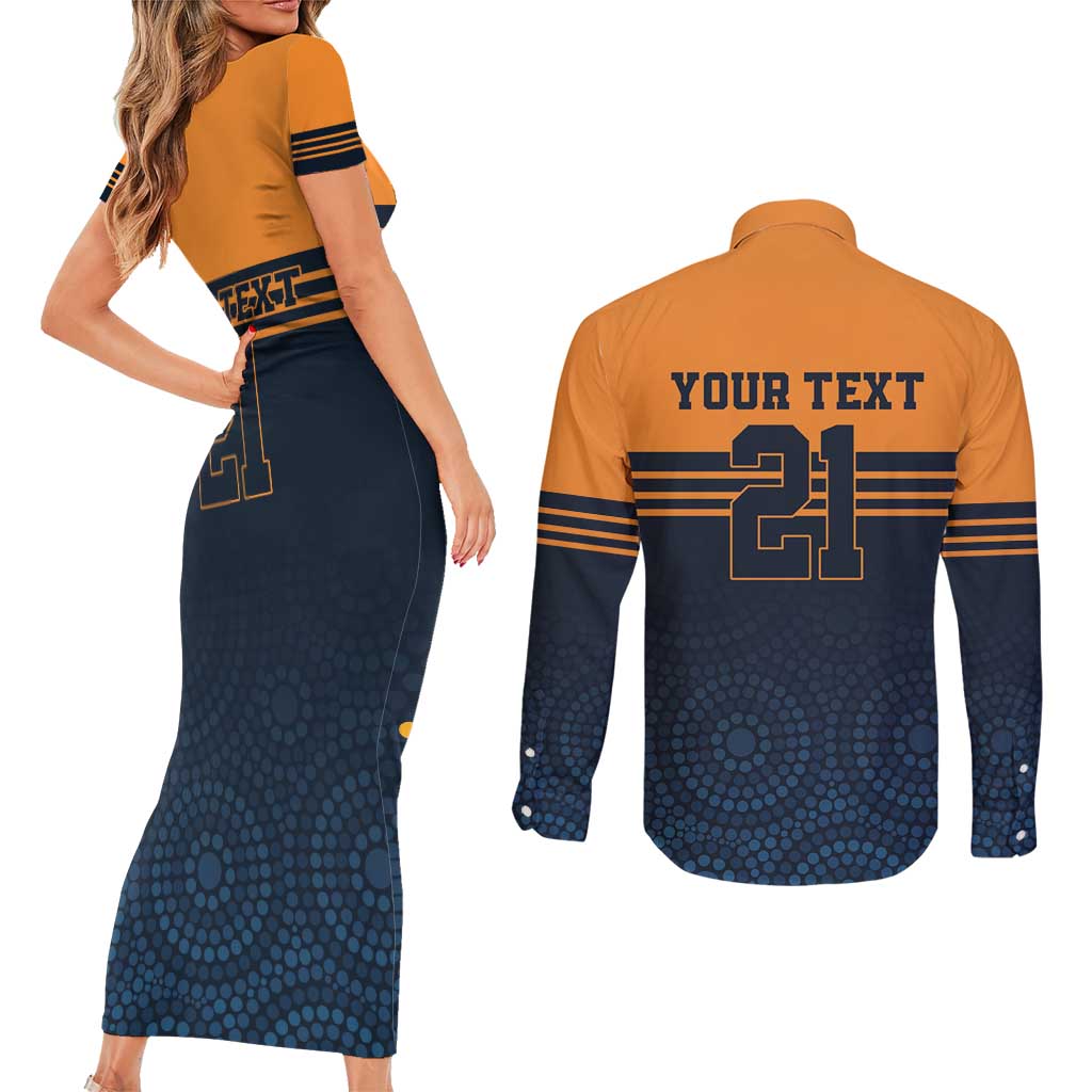 Australia Rugby Pacific Custom Couples Matching Short Sleeve Bodycon Dress and Long Sleeve Button Shirt Super Brumby Aboriginal Dot Art