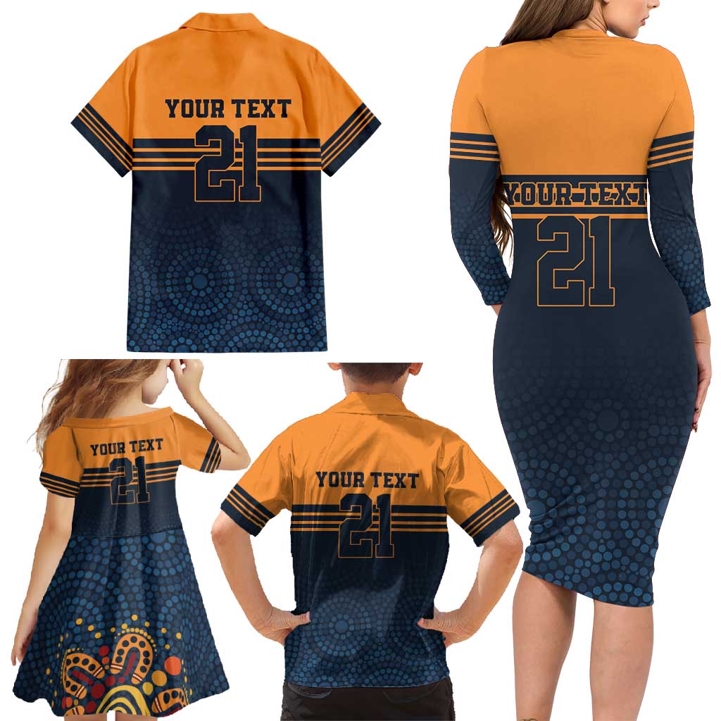 Australia Rugby Pacific Custom Family Matching Long Sleeve Bodycon Dress and Hawaiian Shirt Super Brumby Aboriginal Dot Art