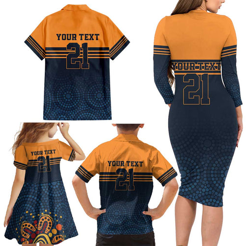 Australia Rugby Pacific Custom Family Matching Long Sleeve Bodycon Dress and Hawaiian Shirt Super Brumby Aboriginal Dot Art
