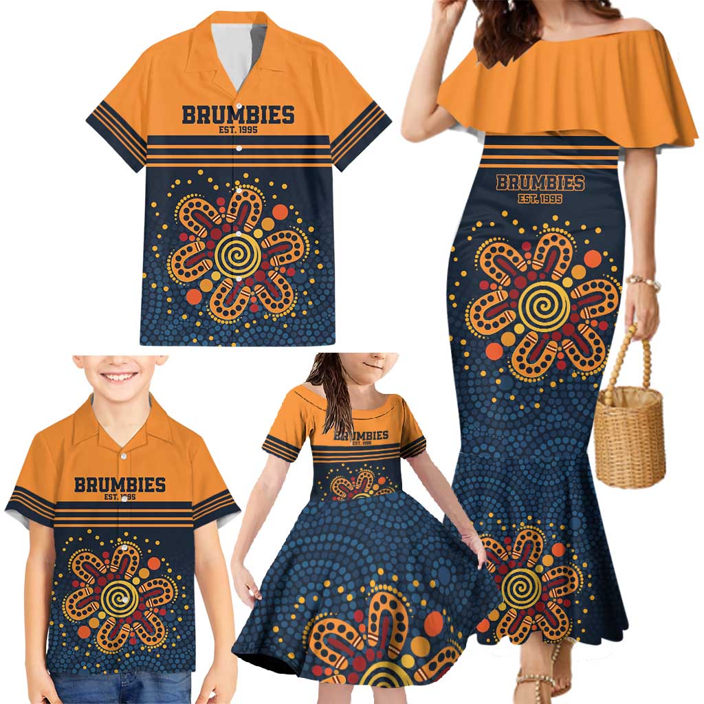 Australia Rugby Pacific Custom Family Matching Mermaid Dress and Hawaiian Shirt Super Brumby Aboriginal Dot Art