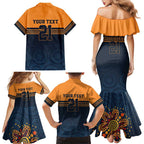 Australia Rugby Pacific Custom Family Matching Mermaid Dress and Hawaiian Shirt Super Brumby Aboriginal Dot Art