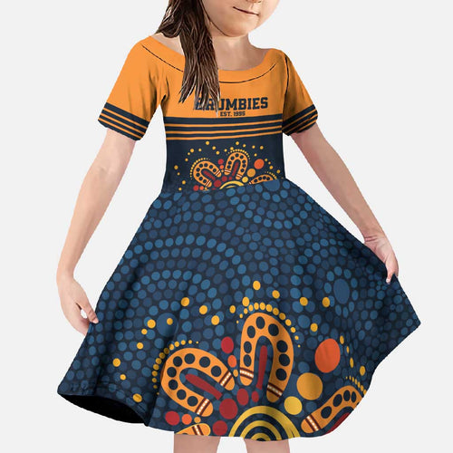 Australia Rugby Pacific Custom Family Matching Off Shoulder Maxi Dress and Hawaiian Shirt Super Brumby Aboriginal Dot Art