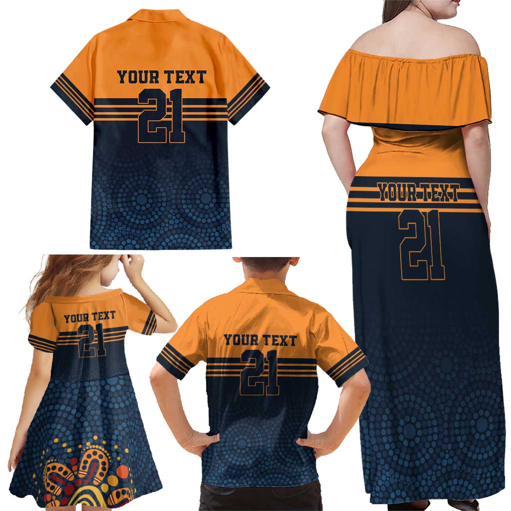 Australia Rugby Pacific Custom Family Matching Off Shoulder Maxi Dress and Hawaiian Shirt Super Brumby Aboriginal Dot Art