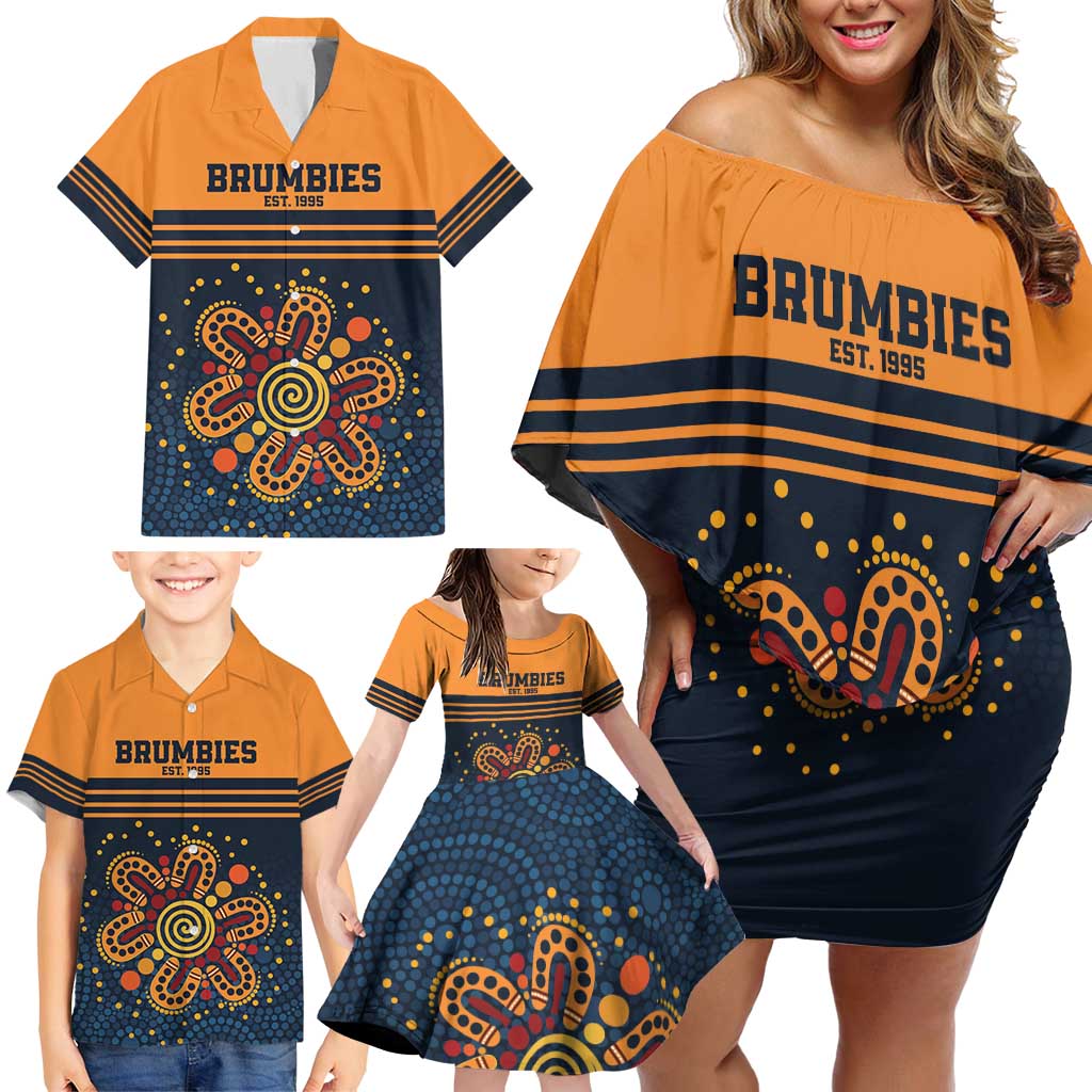 Australia Rugby Pacific Custom Family Matching Off Shoulder Short Dress and Hawaiian Shirt Super Brumby Aboriginal Dot Art