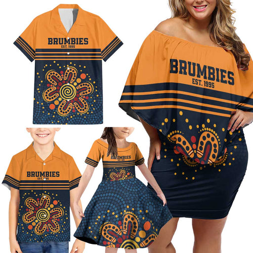 Australia Rugby Pacific Custom Family Matching Off Shoulder Short Dress and Hawaiian Shirt Super Brumby Aboriginal Dot Art