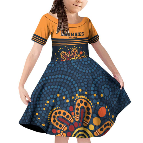 Australia Rugby Pacific Custom Family Matching Off Shoulder Short Dress and Hawaiian Shirt Super Brumby Aboriginal Dot Art