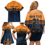 Australia Rugby Pacific Custom Family Matching Off Shoulder Short Dress and Hawaiian Shirt Super Brumby Aboriginal Dot Art