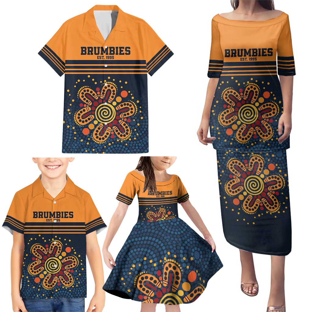Australia Rugby Pacific Custom Family Matching Puletasi and Hawaiian Shirt Super Brumby Aboriginal Dot Art