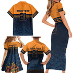 Australia Rugby Pacific Custom Family Matching Short Sleeve Bodycon Dress and Hawaiian Shirt Super Brumby Aboriginal Dot Art