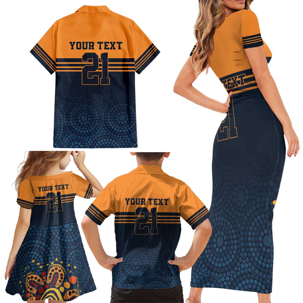 Australia Rugby Pacific Custom Family Matching Short Sleeve Bodycon Dress and Hawaiian Shirt Super Brumby Aboriginal Dot Art