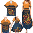 Australia Rugby Pacific Custom Family Matching Summer Maxi Dress and Hawaiian Shirt Super Brumby Aboriginal Dot Art