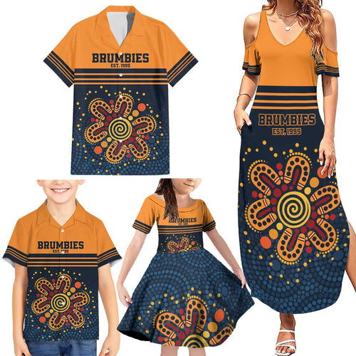 Australia Rugby Pacific Custom Family Matching Summer Maxi Dress and Hawaiian Shirt Super Brumby Aboriginal Dot Art